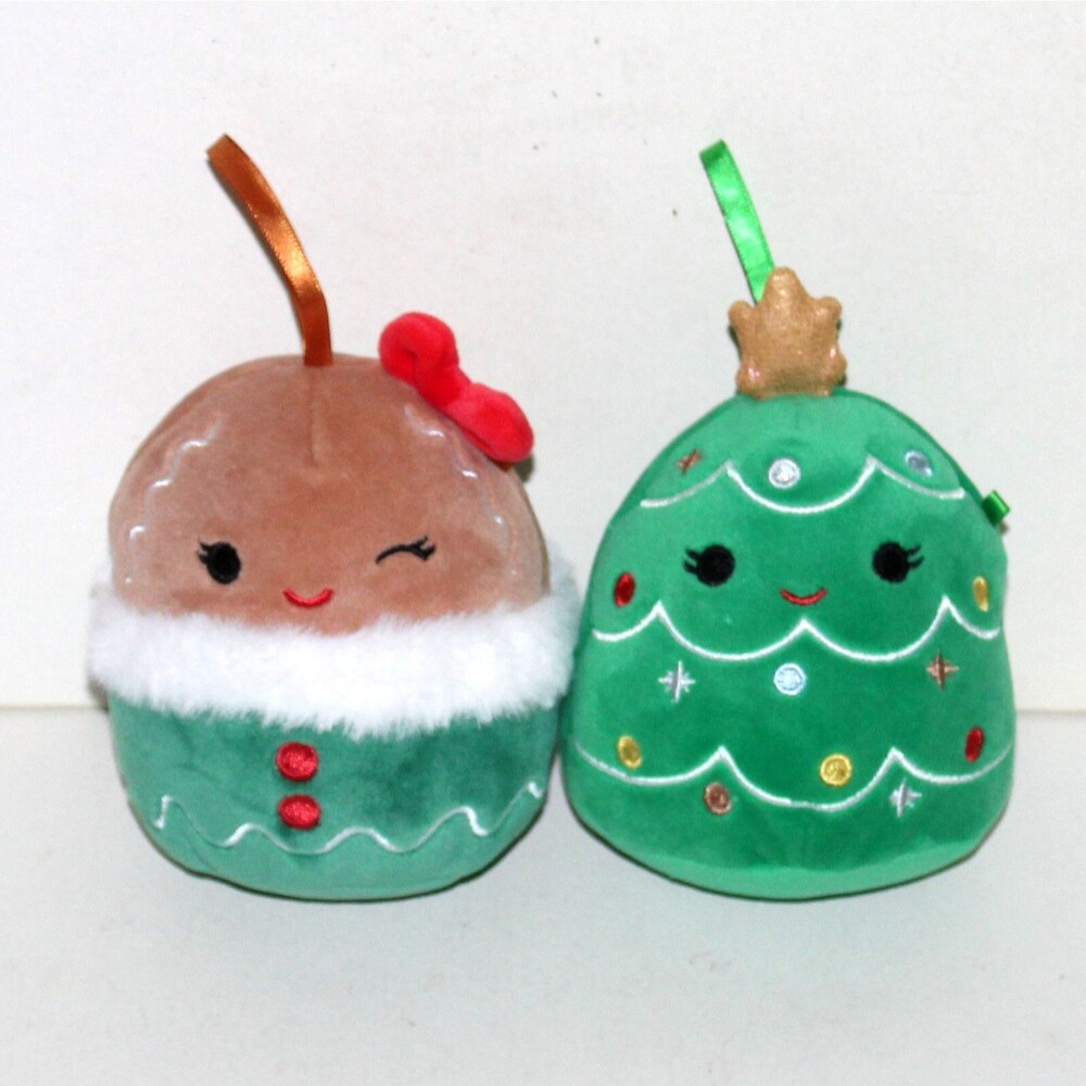 lot 2 Squishmallow Christmas 2023 Plush Ornaments Gina Gingerbread Leama Tree 4"